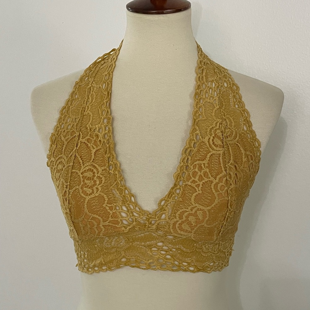 Elegant Lace Halter Bra in Gold/ Yellow